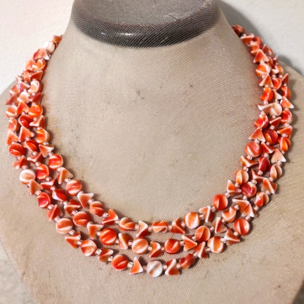 Vintage West Germany Faux Shell Glass Necklace